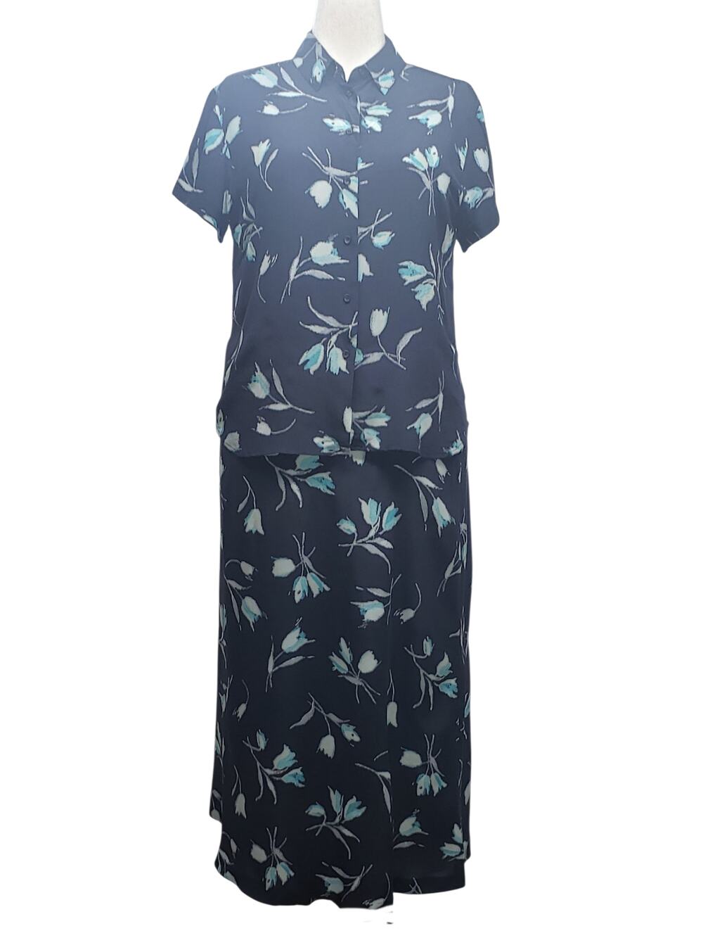 Jones New York 100% Silk 2‑Piece Set Top 12 Skirt 14 90s Y2K era